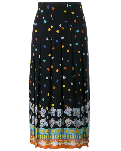 Shop Gucci Bow Print Silk Pleated Skirt