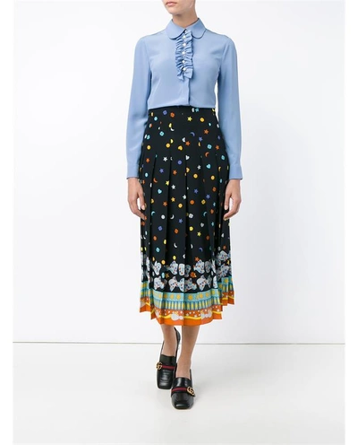 Shop Gucci Bow Print Silk Pleated Skirt