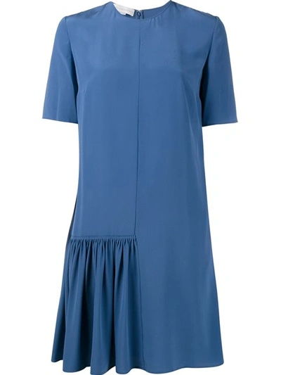 Stella Mccartney Silk Dress With Pleated Front In Blue