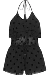 EMMA PAKE Sabrina polka-dot flocked cotton and silk-blend tulle playsuit