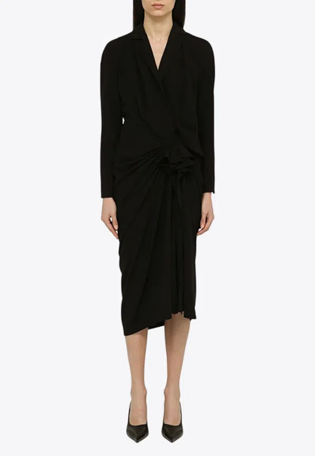 ワンピースその他 Dries Van Noten Black wool-blend dress with drape Dries Van Noten Black Wool-blend Dress With Drape | ModeSens
