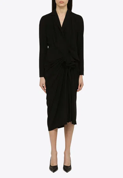 Dries Van Noten Draped Detail Wool Blend Dress In Black