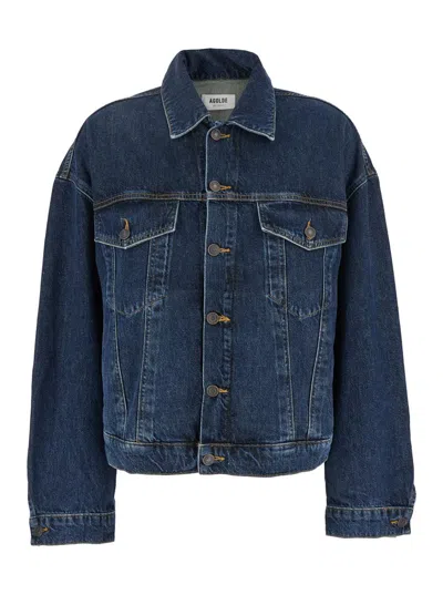 Shop Agolde 'dalton' Blue Jacket With Classic Collar And Puffed Sleeves In Denim Woman
