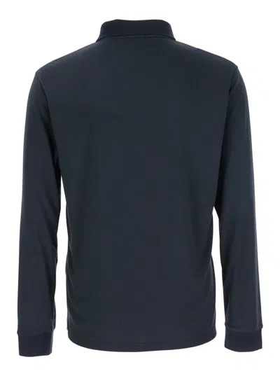 Theory 'goris' Blue Polo Shirt With Classic Collar And Long Sleeves In Black