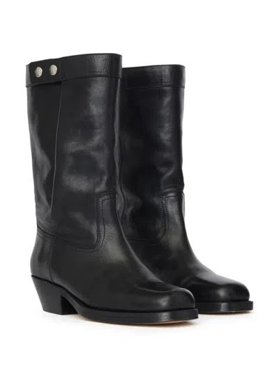 Isabel Marant 'ademe' Black Biker Boots With Buttons In Black