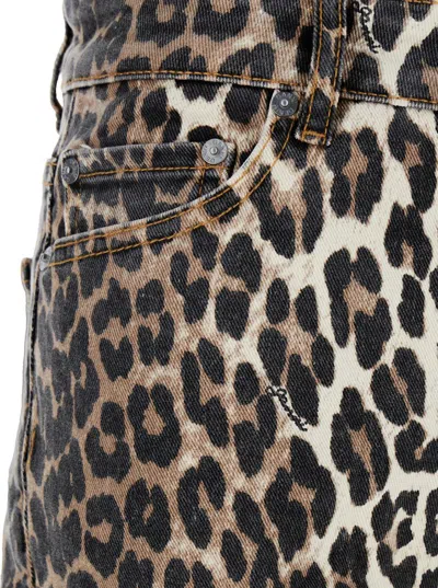 Shop Ganni Multicolor Jeans With Logo Patch On The Rear And All-over Leopard Print In Denim Woman