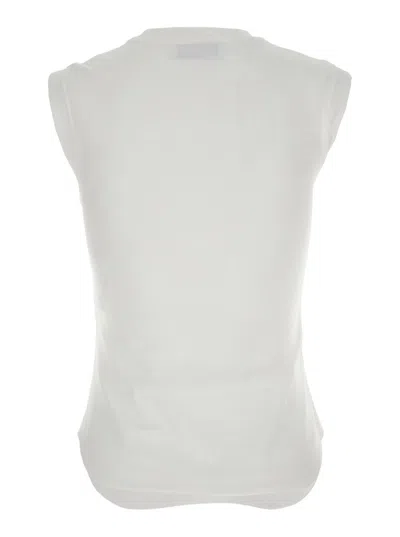 Attico White Sleeveless Crewneck Top With Tonal Logo Embroidery On The Front In Cotton Woman In White