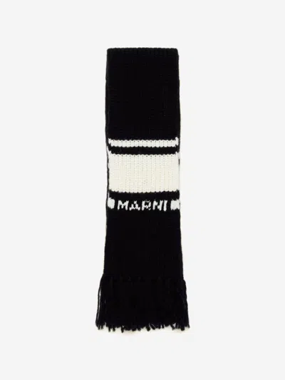 Marni Kids Striped Knitted Scarf In Black
