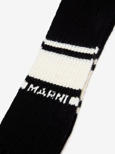 Marni Kids Striped Knitted Scarf In Black