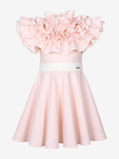 Jessie And James Girls Dotty Jacquard Frilly Glamour Dress In Pink