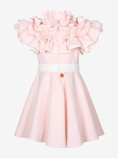 Jessie And James Girls Dotty Jacquard Frilly Glamour Dress In Pink