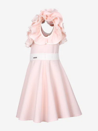 Jessie And James Girls Dotty Jacquard Frilly Glamour Dress In Pink