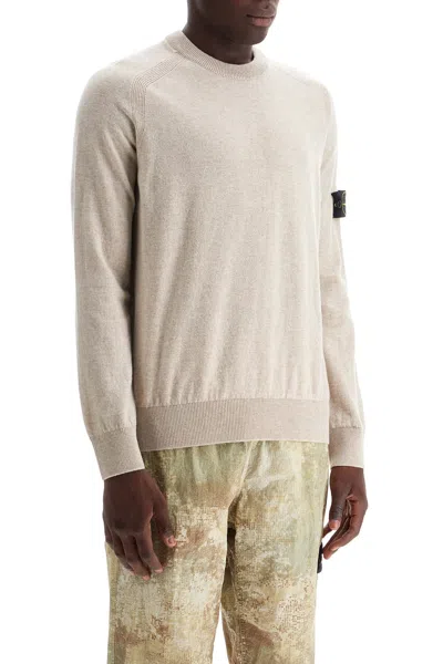 Stone Island Ribbed Crew-neck Cotton Sweater With Long Sleeves In White