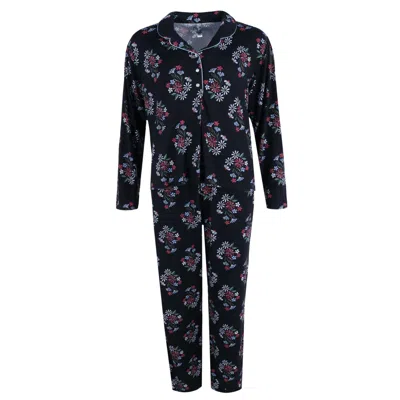 Pj Couture Women's Floral Notch Pj Pant Set In Black