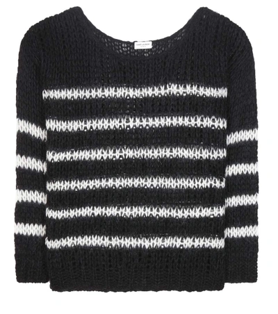 Saint Laurent Striped Virgin Wool And Mohair-blend Sweater In Black ...