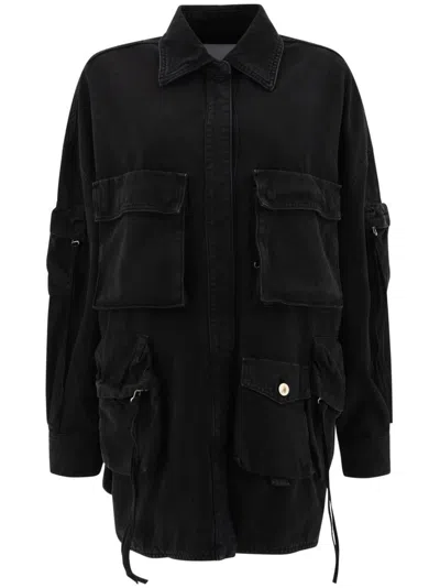 Attico Fern Oversized Cotton Canvas Jacket In Black