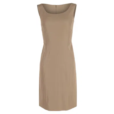 Alberta Ferretti Paneled Sleeveless Shift Dress In Brown Wool In Brown