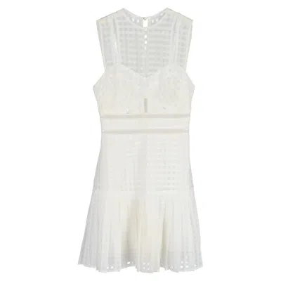 Self-portrait Meshed Lace Mini Sleeveless Dress In White Polyester In White
