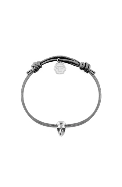 Philipp Plein Linked Cotton Cord Bracelet Man Bracelet Silver Size Onesize Cotton In Silver