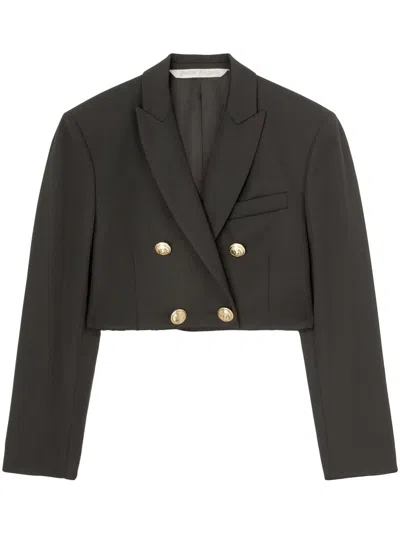 Palm Angels Double-breasted Cropped Blazer With Gold Button Accents In Black