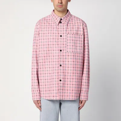 Bottega Veneta Men Pink Check Print Leather Shirt In Pink