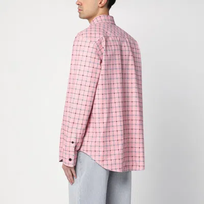 Bottega Veneta Men Pink Check Print Leather Shirt In Pink
