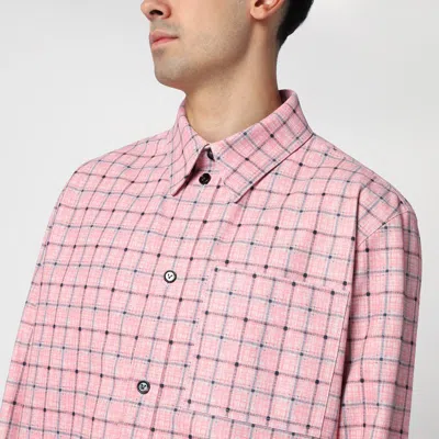 Bottega Veneta Men Pink Check Print Leather Shirt In Pink