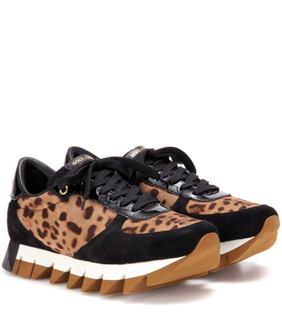 Shop Dolce & Gabbana Suede, Patent Leather And Printed Fabric Sneakers In Llack