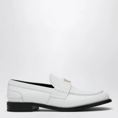 Prada Triangle Logo Brushed Leather Loafers In White