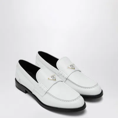 Prada Triangle Logo Brushed Leather Loafers In White