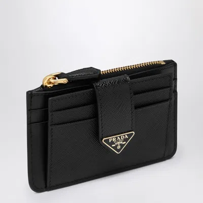 Prada Black Saffiano And Smooth Leather Card Case In Black