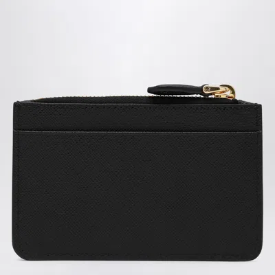 Prada Black Saffiano And Smooth Leather Card Case In Black