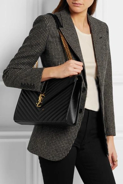 Shop Saint Laurent Cassandre Large Quilted Textured-leather Shoulder Bag In Black