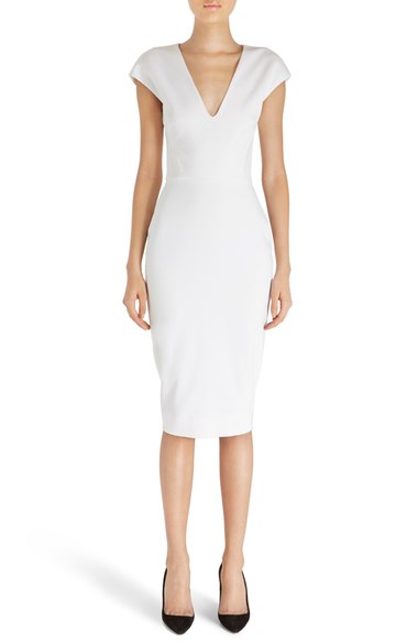 Victoria Beckham Cap Sleeve Cotton Blend Sheath Dress In White | ModeSens
