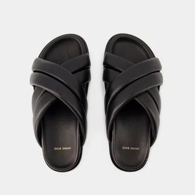 Anine Bing Lizzie Leather Cross-strap Slides In Black