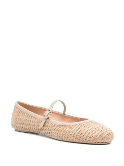 Gianvito Rossi Carla Leather-trimmed Raffia Mary Jane Ballet Flats In Beige
