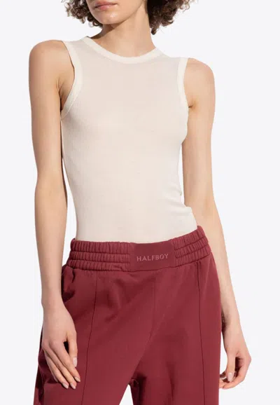 Halfboy Logo Patch Crewneck Tank Top In Beige
