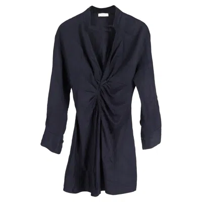 Sandro Gathered Front Detail Mini Long Sleeve Dress In Navy Blue Viscose In Blue