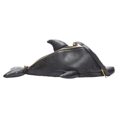 Thom Browne Mini Dolphin Pebbled Leather Crossbody Bag In Black