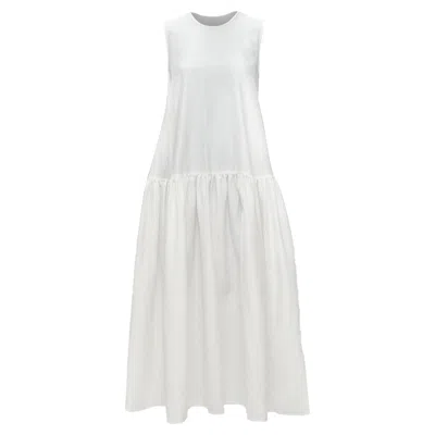 Cecilie Bahnsen Silk Blend Jacquard Sleeveless Babydoll Midi Dress In White