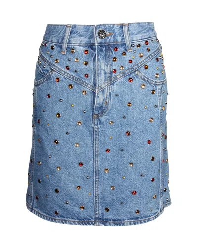 Sandro Rubyn Stud-embellished Skirt In Blue Cotton Denim In Blue