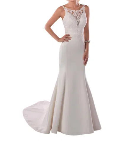 Stella York Satin Wedding Dress With Illusion Neckline In Ivory In Multi