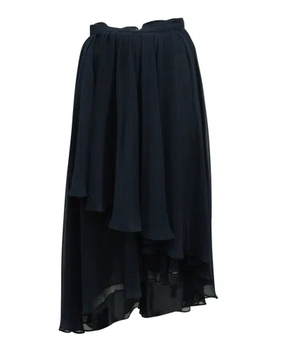 Alice And Olivia Alice + Olivia Layered Asymmetrical Maxi Skirt In Navy Blue Polyester In Blue