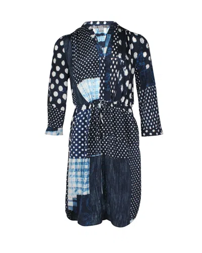 Diane Von Furstenberg Polka Dot Patch Print Dress In Navy Blue Silk In Blue