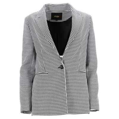 Maje Vadimy Houndstooth Woven Blazer In Black Cotton In Black