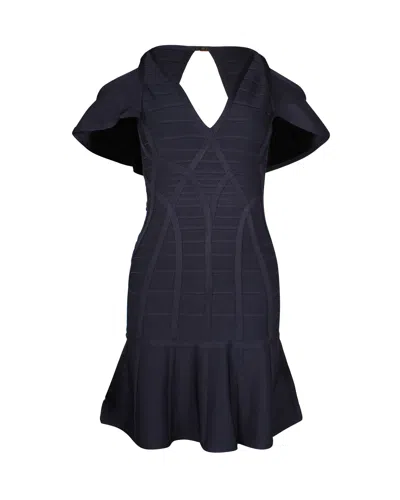 Herve Leger Flared Bandage Mini Dress In Navy Blue Rayon In Blue