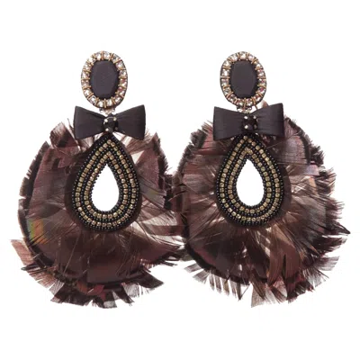 Ranjana Khan Holographic Feather Crystal Bow Dangling Clip Earrings In Black
