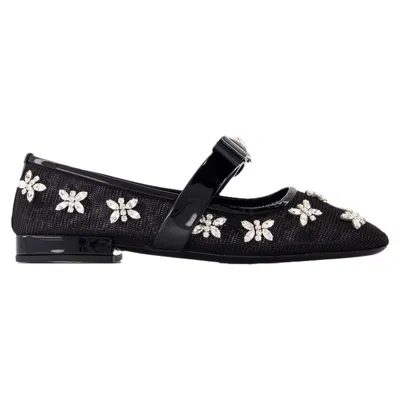 Versace 20mm Net & Crystals Ballerina Flats In Black