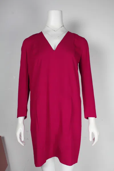 Vanessabruno Vanessa Bruno Long Sleeve V-neck Dress In Magenta Acetate In Pink