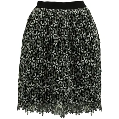 Self-portrait Self Portrait Floral Guipure Lace Skirt In Black And White Midi Skirt Polyester In Multi